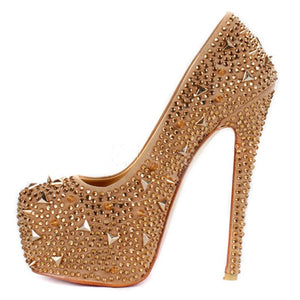 Women's heel shoes, gold water