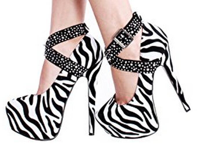 NEW,Women's pumps shoes, black and white zebra