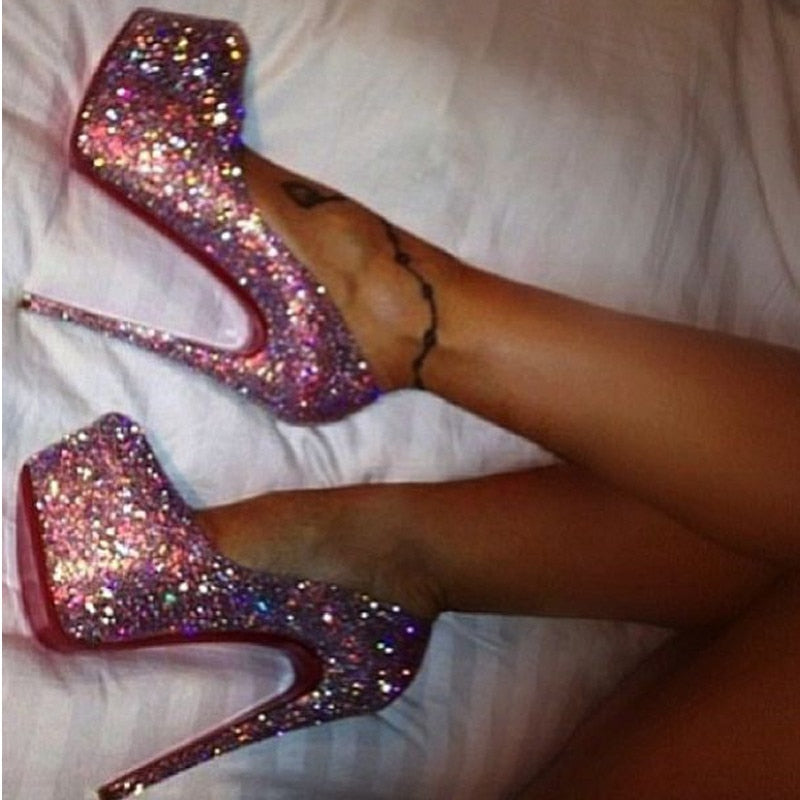 Women's heel shoes, sparkling shoes