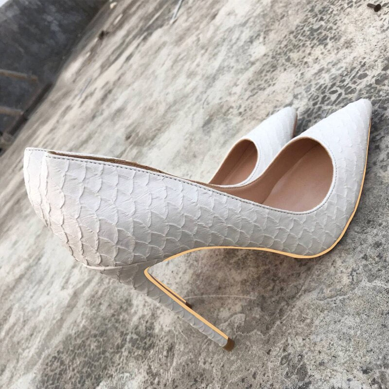 Shoes, women's heel shoes, white serpentine sexy stiletto